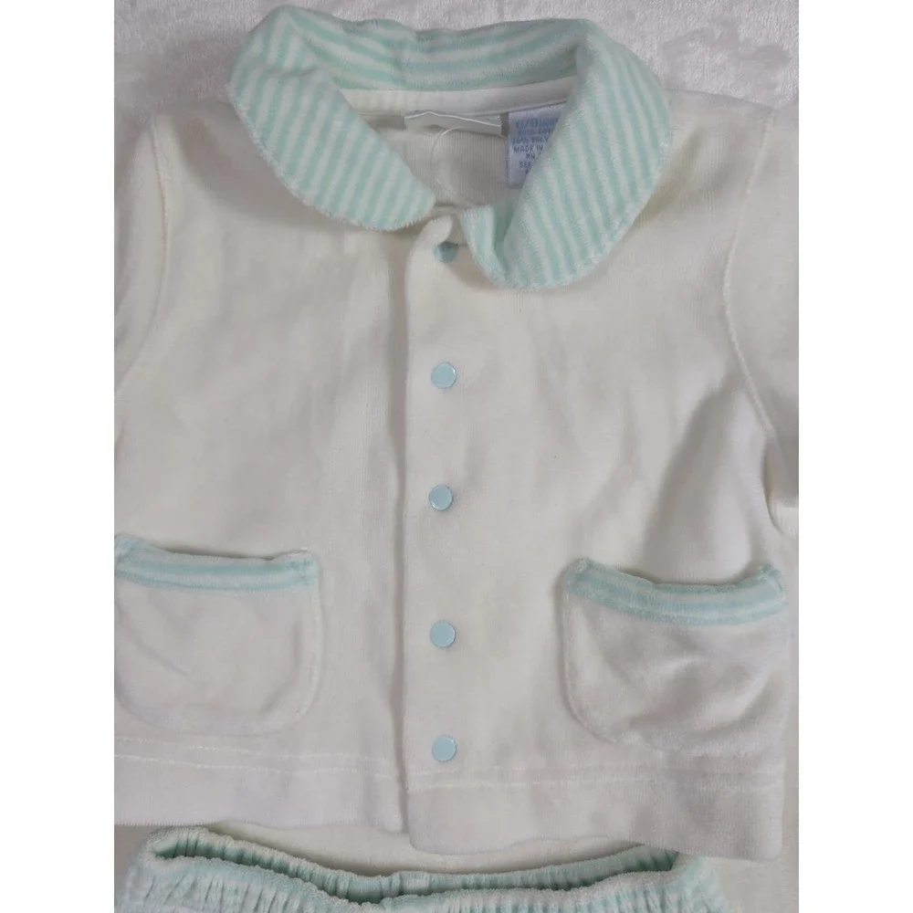 Vintage 80s Tiny Toes Baby Outfit Set 6-9M Mint Striped NWT Style